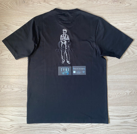 C.P. Company 30/2 Mercerized Jersey Cotton Embroidered Twisted British Sailor Logo Black Crewneck T-Shirt