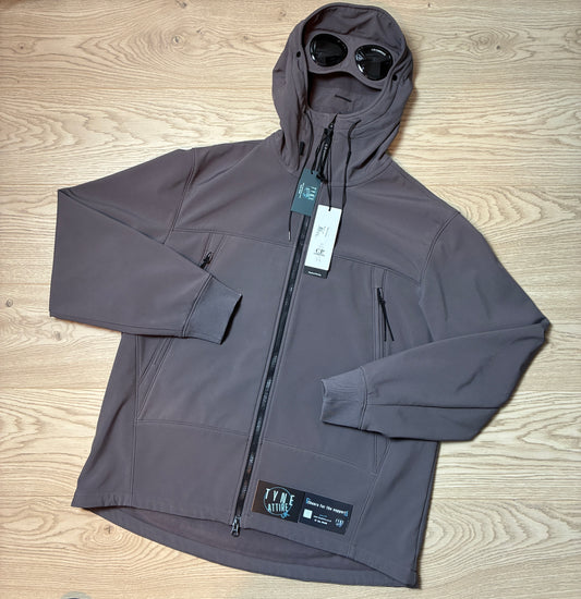 C.P. Company Soft Shell-R Dark Grey Goggle Hooded Fleece Lined Jacket
