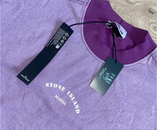 Stone Island Marina Cotton/Nylon Blend Reflective Logo Print Mauve Crewneck Sweater