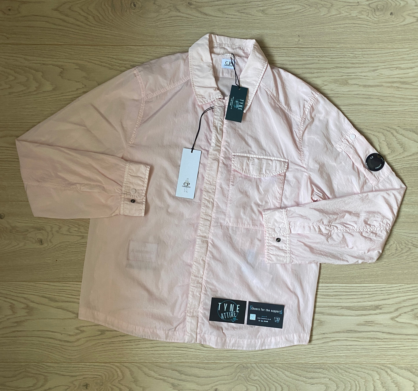 C.P. Company Chest Pocket Chrome-R Garment Dyed Arm Lens Light Pink Full Zip Overshirt
