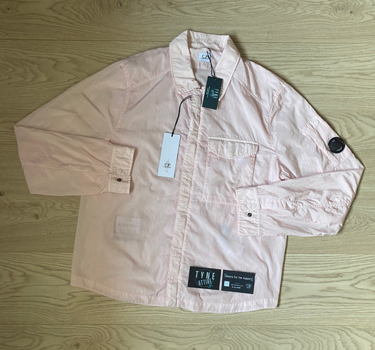 C.P. Company Chest Pocket Chrome-R Garment Dyed Arm Lens Light Pink Full Zip Overshirt