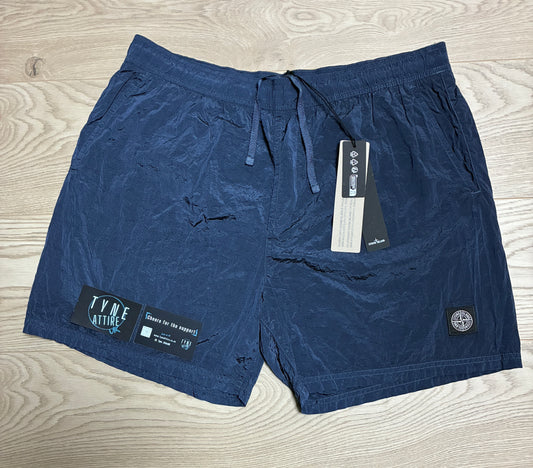 Stone Island B0943 Nylon Metal Econyl Patch Logo Navy Blue Swim Shorts