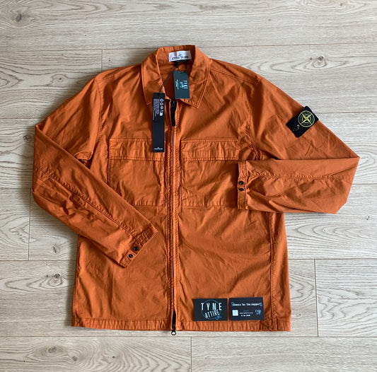Stone Island 10210 Supima Cotton Twill Dual Chest Pocket Zip Orange Overshirt Jacket