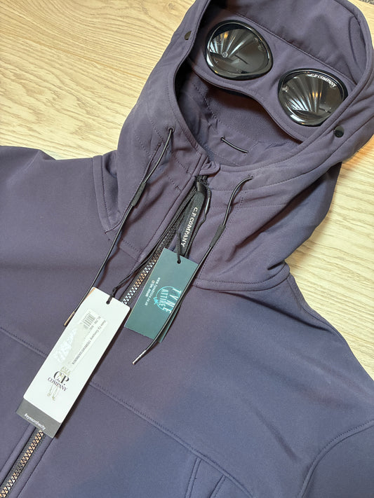 C.P. Company Soft Shell-R Nightshade Blue Goggle Hooded Fleece Lined Jacket