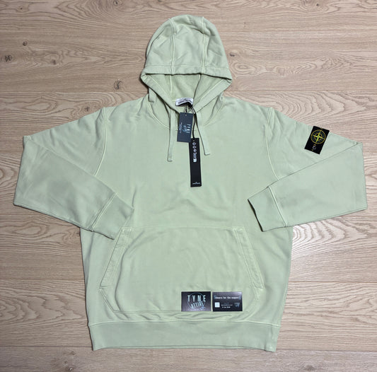 Stone Island 64151 Cotton Fleece Garment Dyed Pistachio Green Popover Drawstring Hoodie