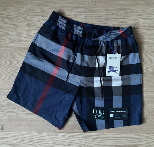 Burberry Guildes Oversize IP Check Carbon Blue Drawsting Swim Shorts
