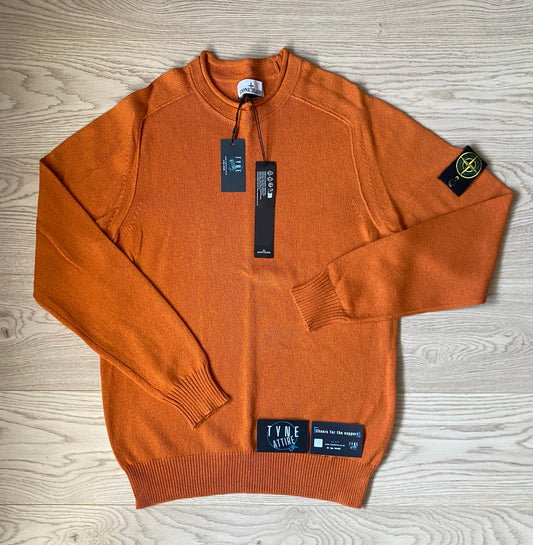 Stone Island 528D3 Garment Dyed 7 Gauge Cotton Orange Crewneck Knit Jumper