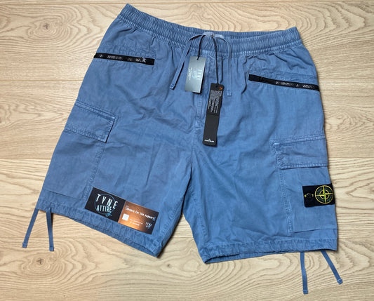 Stone Island L10WA Type CO Brushed Cotton Canvas ‘OLD’ Effect Powder Blue Cargo Shorts