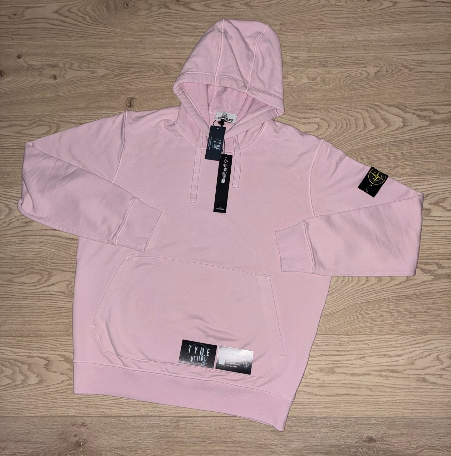 Stone Island 64151 Cotton Fleece Garment Dyed Rose Pink Popover Drawstring Hoodie
