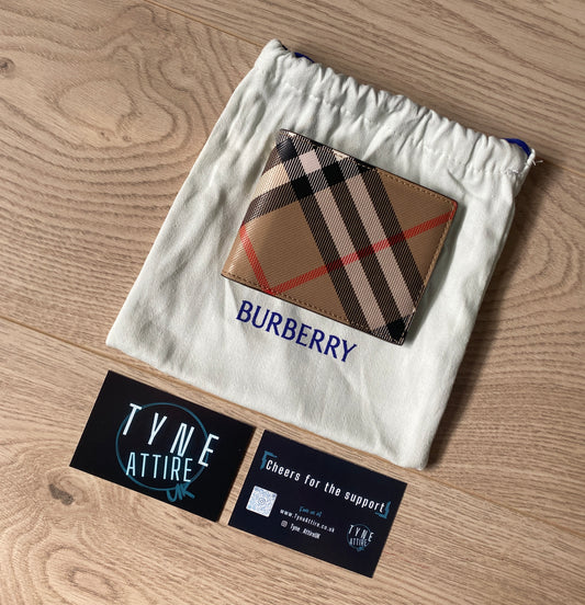 Burberry Beige Check Print Leather Unisex Card Note Holder Bi-Fold Wallet