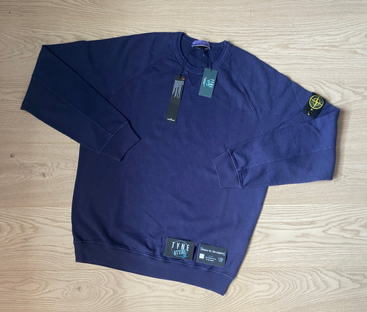 Stone Island 66369 Garment Dyed Malfile Fleece ‘Old’ Effect Ink Blue Crewneck Sweater