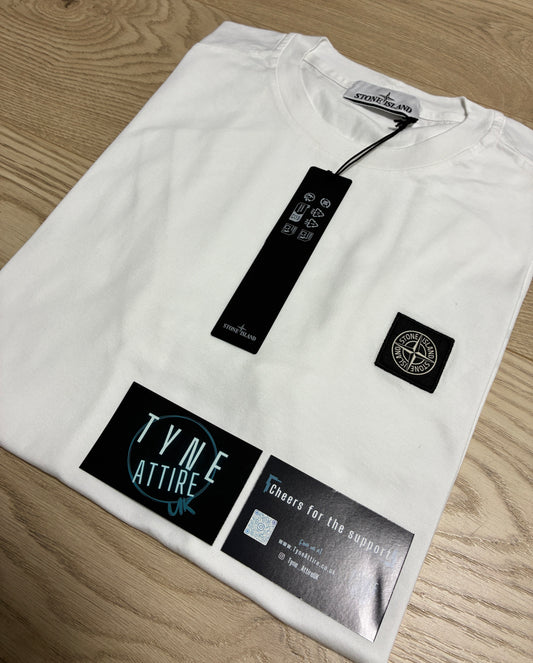 Stone Island 2100027 Garment Dyed Compass Patch Logo White Crewneck T-Shirt