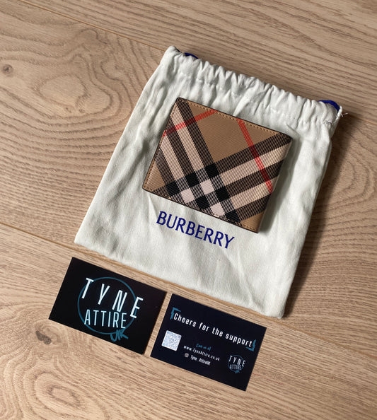 Burberry Beige Check Print Leather Unisex Card Note Holder Bi-Fold Wallet