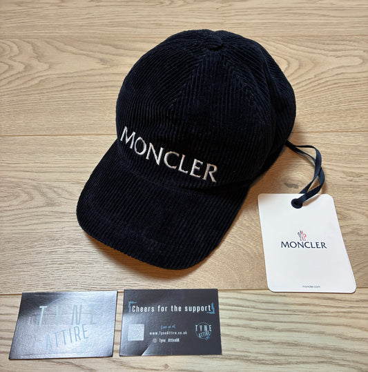 Moncler Spellout Logo Corduroy Navy Blue Adjustable Baseball Cap