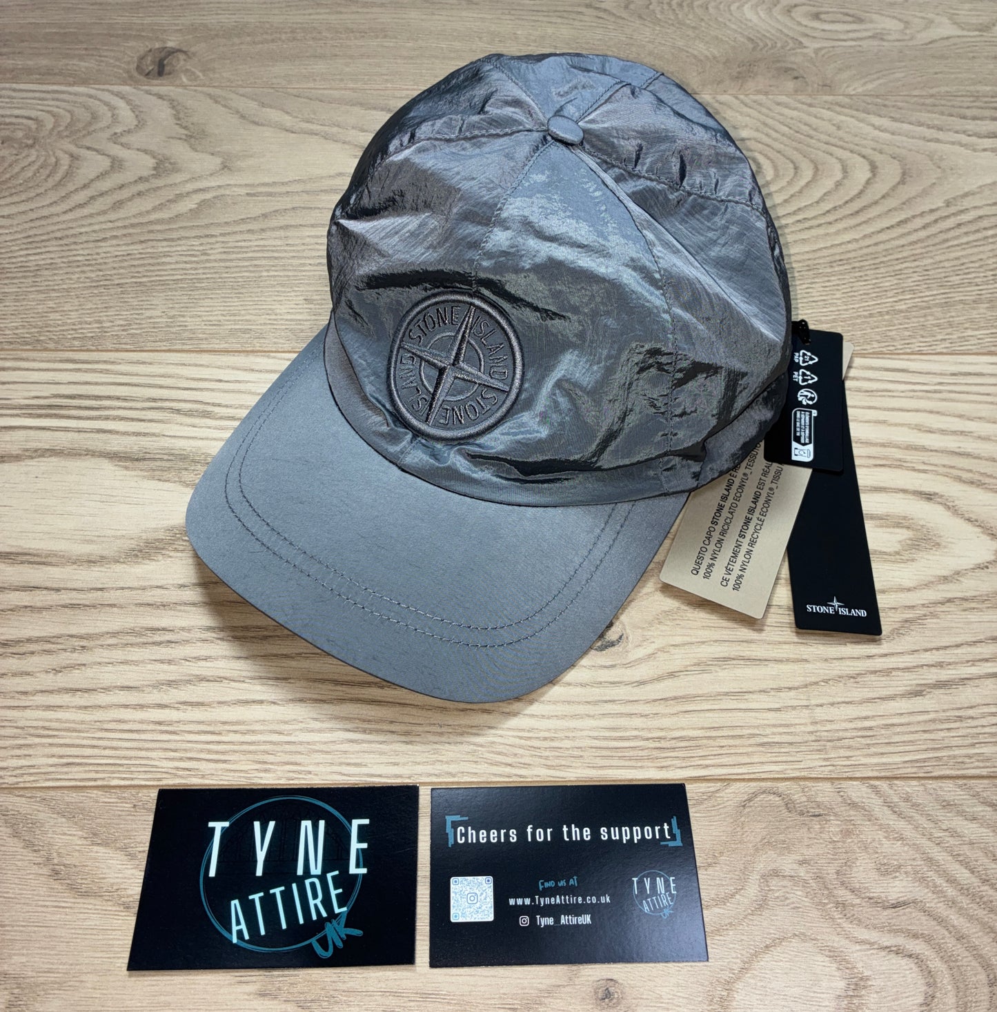 Stone Island 9100011 Nylon Metal Econyl Embroidered Compass Logo Adustable 6 Panel Grey Cap