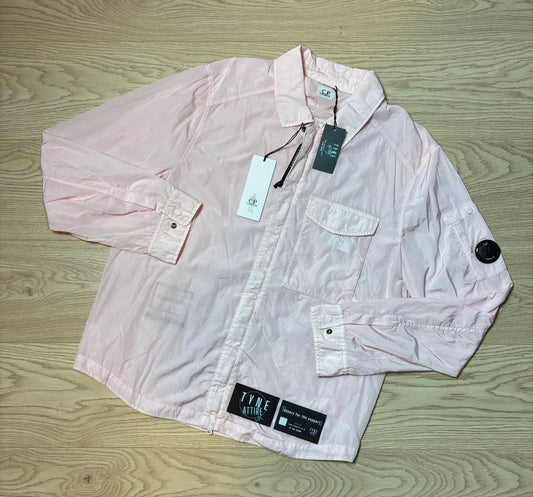 C.P. Company Chest Pocket Chrome-R Garment Dyed Arm Lens Light Pink Full Zip Overshirt