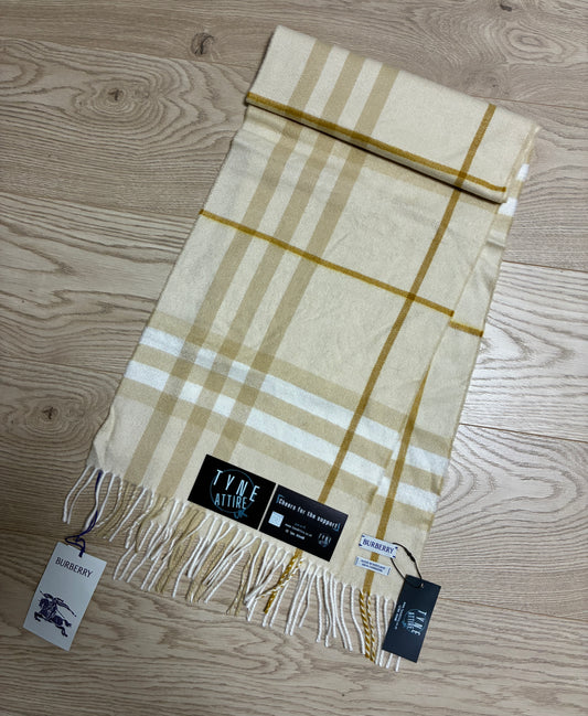 Burberry Classic Giant Check Unisex Cashmere White Beige Denim Scarf