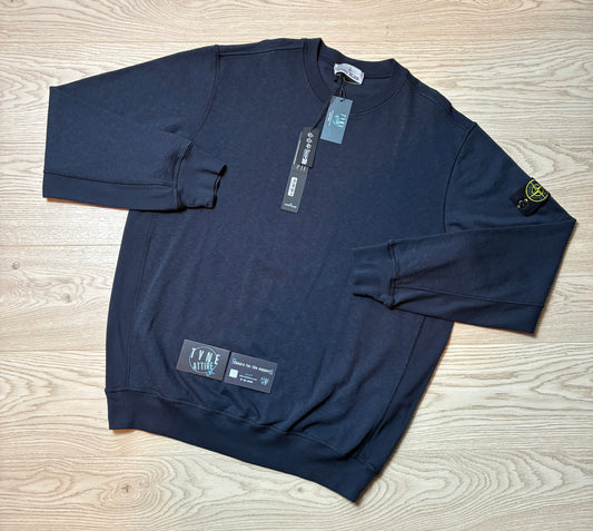 Stone Island 6100020 Malfile Fleece ‘Old’ Effect Navy Blue Crewneck Sweater