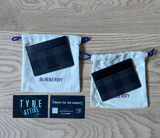 Burberry Check Print Leather Unisex Charcoal Grey/Black Card Holder