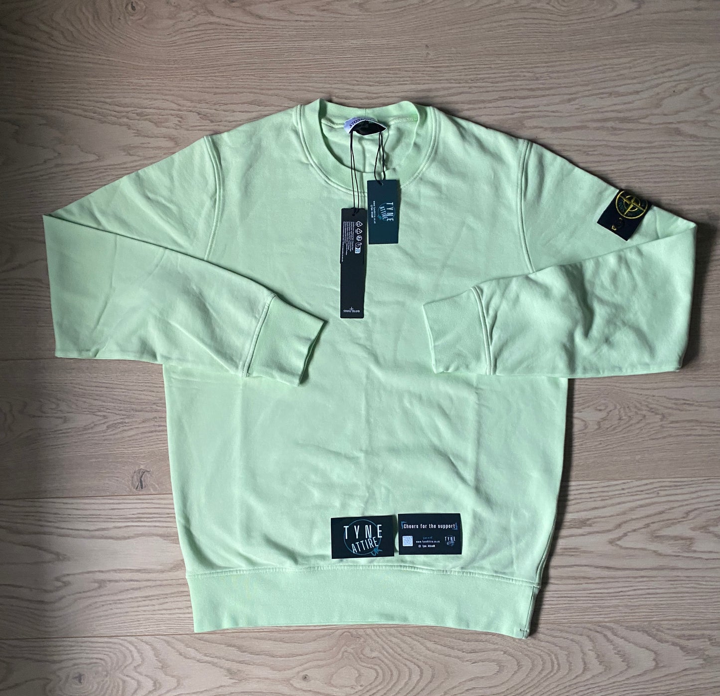 Stone Island 63051 Cotton Garment Dyed Light Green Crewneck Sweater