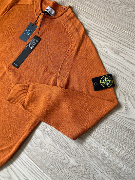 Stone Island 528D3 Garment Dyed 7 Gauge Cotton Orange Crewneck Knit Jumper