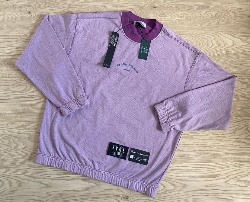 Stone Island Marina Cotton/Nylon Blend Reflective Logo Print Mauve Crewneck Sweater