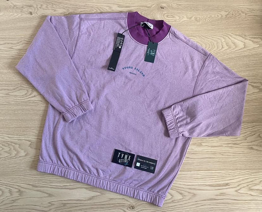 Stone Island Marina Cotton/Nylon Blend Reflective Logo Print Mauve Crewneck Sweater