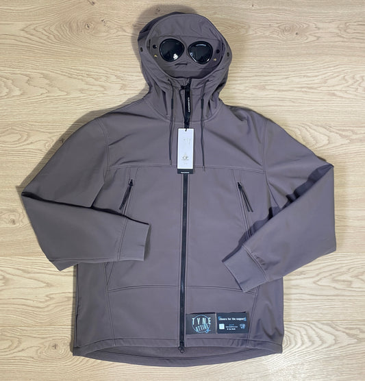 C.P. Company Soft Shell-R Dark Grey Goggle Hooded Fleece Lined Jacket