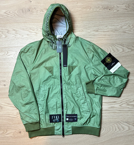 Stone Island 40723 Membrana 3L-TC Garment Dyed Sage Green Hooded Windbreaker Jacket