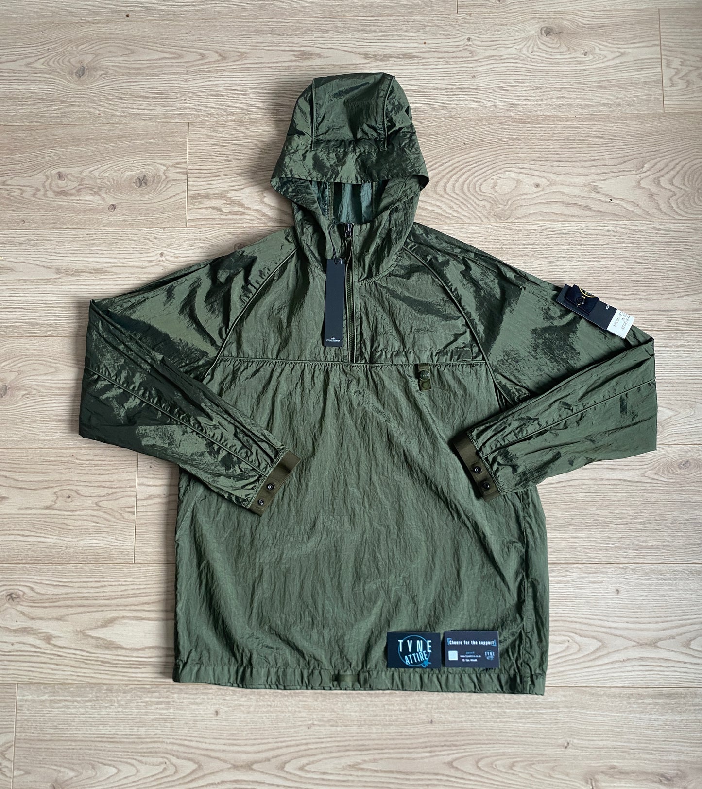Stone Island 41720 Regenerated Nylon Metal Watro-TC Econyl 1/4 Zip Khaki Green Hooded Packable Smock Jacket