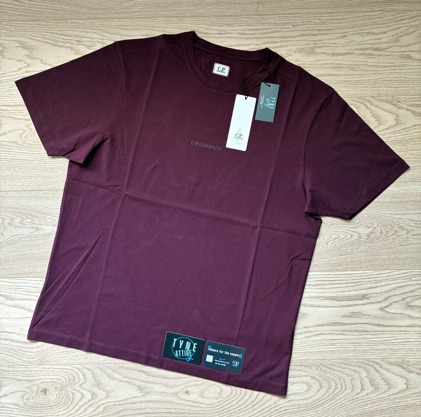 C.P. Company Jersey 30/1 Spellout Chest Logo Print Maroon Crewneck T-Shirt