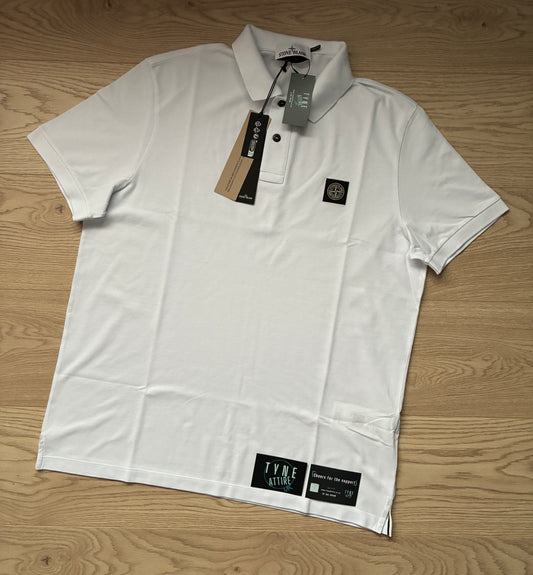 Stone Island 22002SC Stretch Cotton Piqué Patch Logo Slim Fit White Polo T-Shirt
