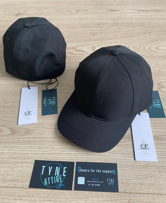 C.P. Company Metropolis Series Polyester Twill Rubber Patch Logo Black Cap