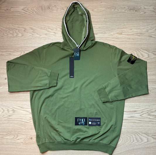 Stone Island 62852 Cotton Stretch Fleece Garment Dyed Olive Green Pullover Hoodie
