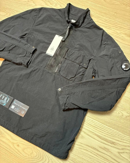 C.P. Company Garment Dyed Flatt Nylon Arm Lens 1/2 Zip Black Smock Overshirt Jacket
