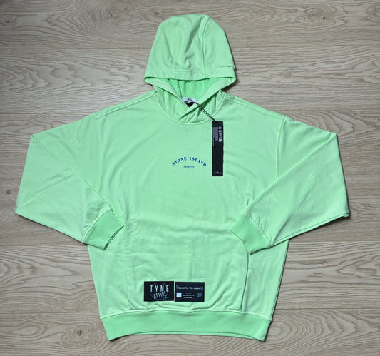 Stone Island Marina 650X2 Plated Dyed Reflective Logo Print Light Green Pullover Hoodie