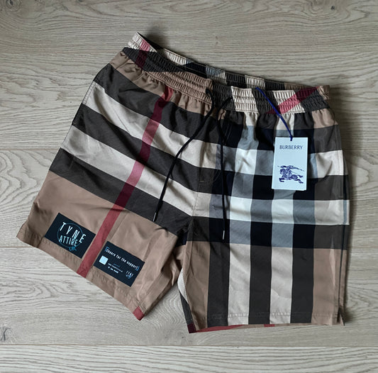 Burberry Guildes Oversize IP Check Archive Beige Drawsting Swim Shorts