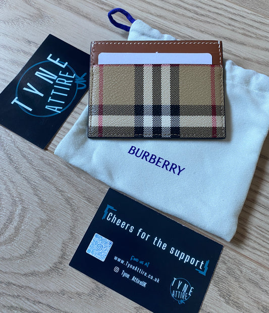 Burberry Vintage Check Print Leather Unisex Archive Beige Card Holder