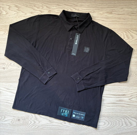 Stone Island Ghost Piece 2200011 Maglia Lunga Patch Logo Cotton Jersey Black L/S Polo T-Shirt