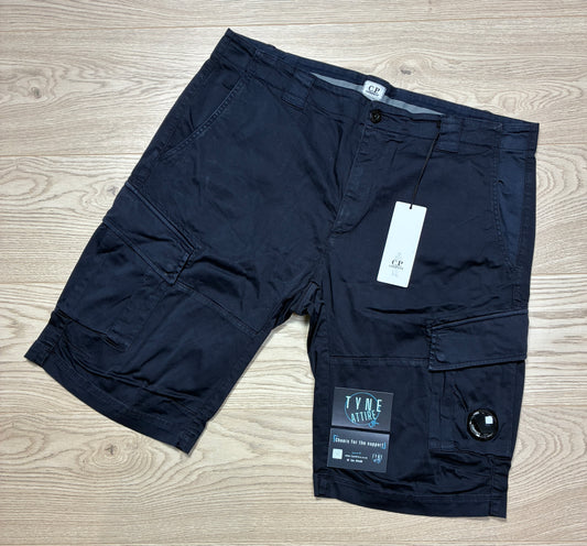 C.P Company Satin Stretch GD Bermuda Lens Pocket Navy Blue Cargo Shorts