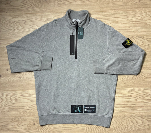 Stone Island 61951 Cotton Fleece Garment Dyed 1/2 Zip Dust Grey Melange Sweater
