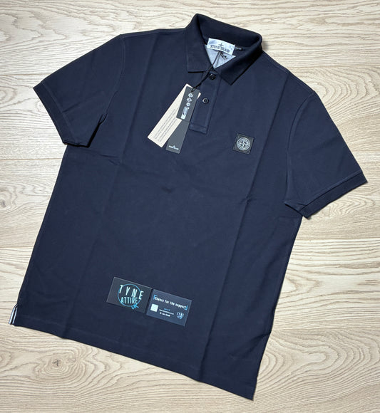 Stone Island 22002SC Stretch Cotton Piqué Patch Logo Slim Fit Navy Blue Polo T-Shirt