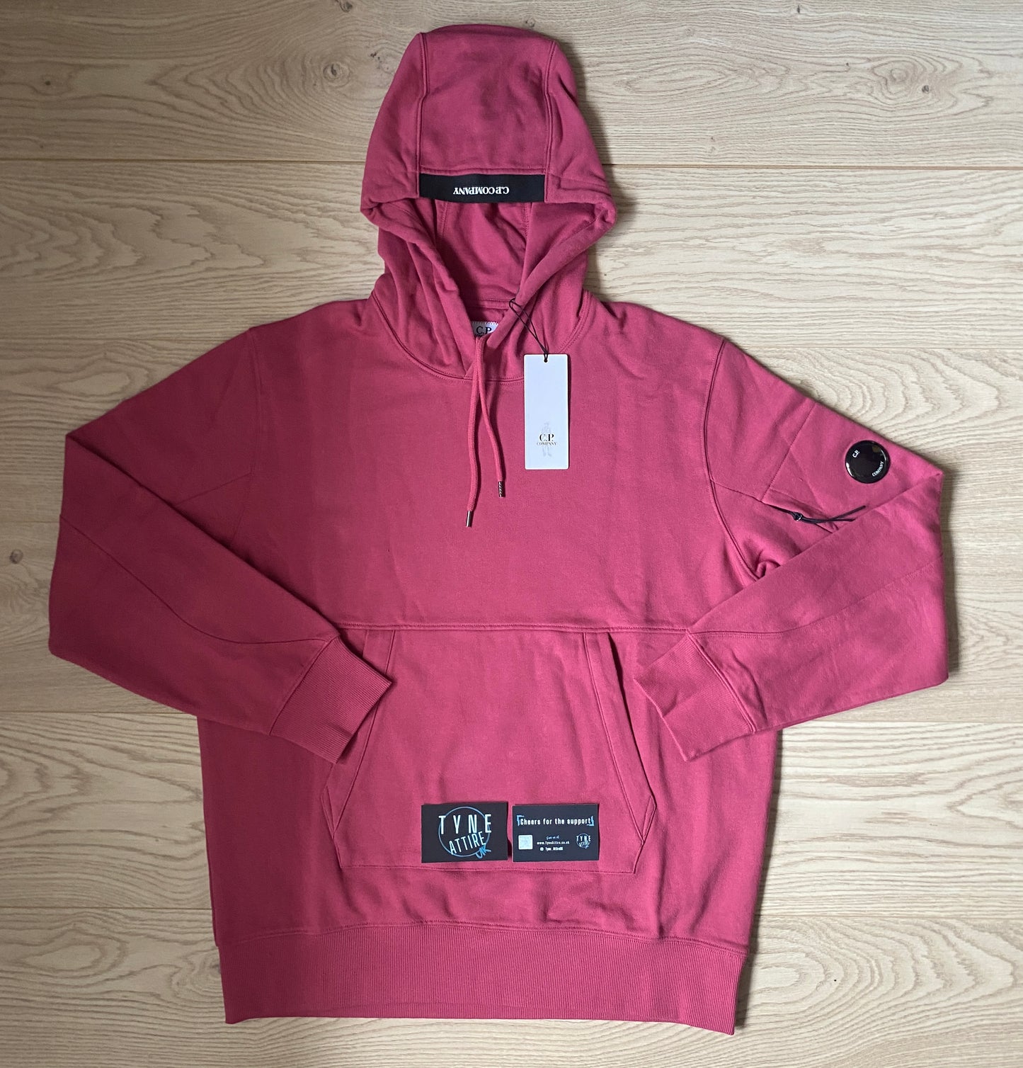 C.P. Company Garment Dyed Arm Pocket Lens Diagonal Raised Fleece Red Bud Pullover Hoodie