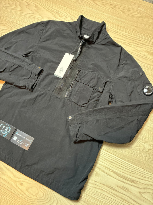 C.P. Company Garment Dyed Flatt Nylon Arm Lens 1/2 Zip Black Smock Overshirt Jacket