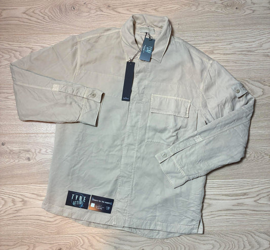 Stone Island 111F2 Ghost Piece_Garment Dyed Cupro Satin Beige Button Overshirt Jacket