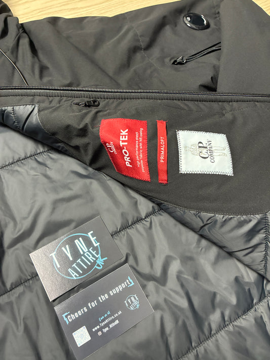 C.P. Company Pro Tek Arm Pocket Lens Primaloft Padded Black Hooded Jacket