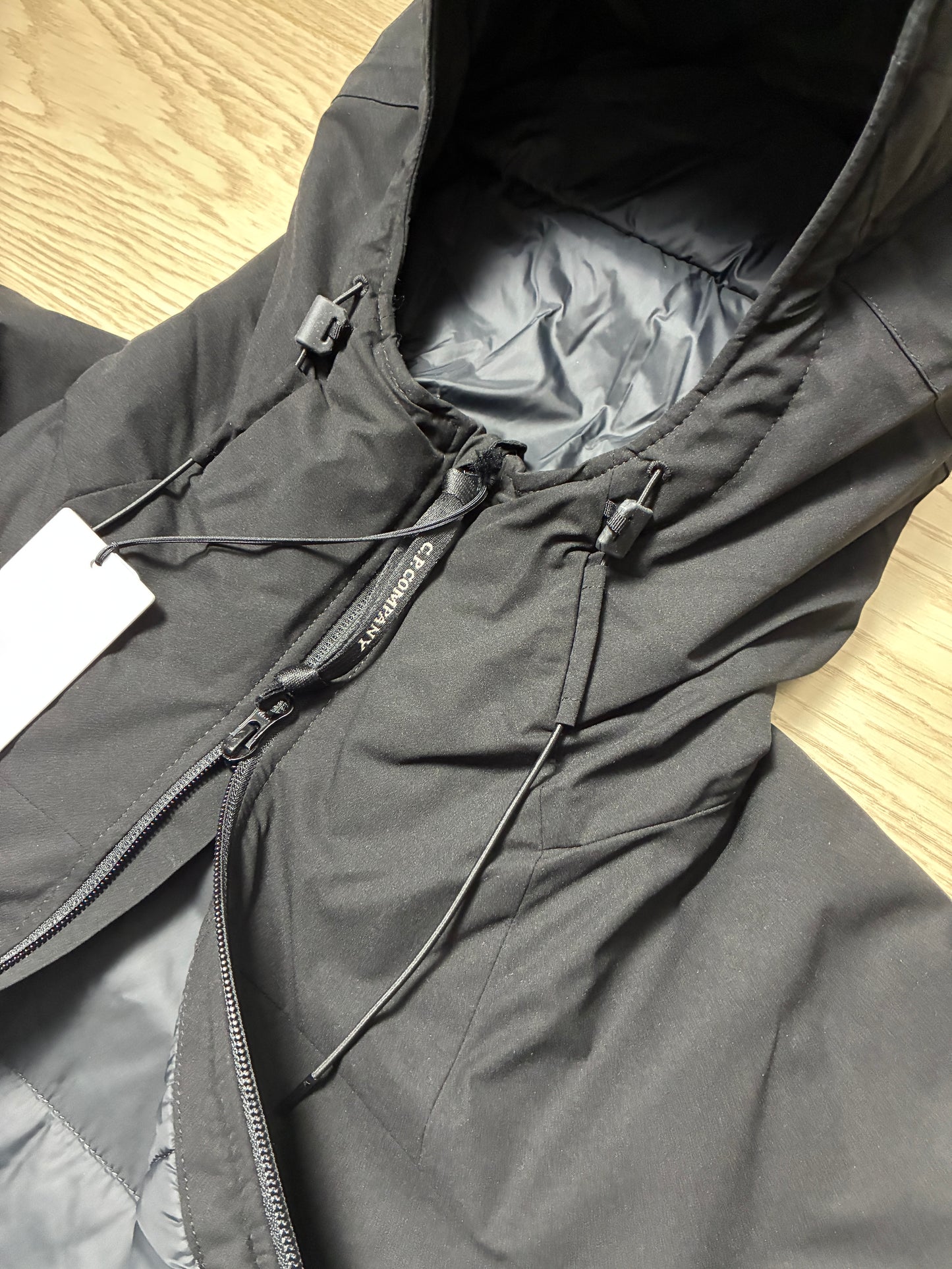 C.P. Company Pro Tek Arm Pocket Lens Primaloft Padded Black Hooded Jacket