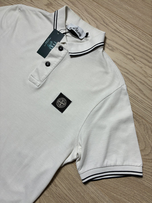 Stone Island 22S18 Organic Cotton Patch Logo Twin Tipped White/Navy Polo T-Shirt