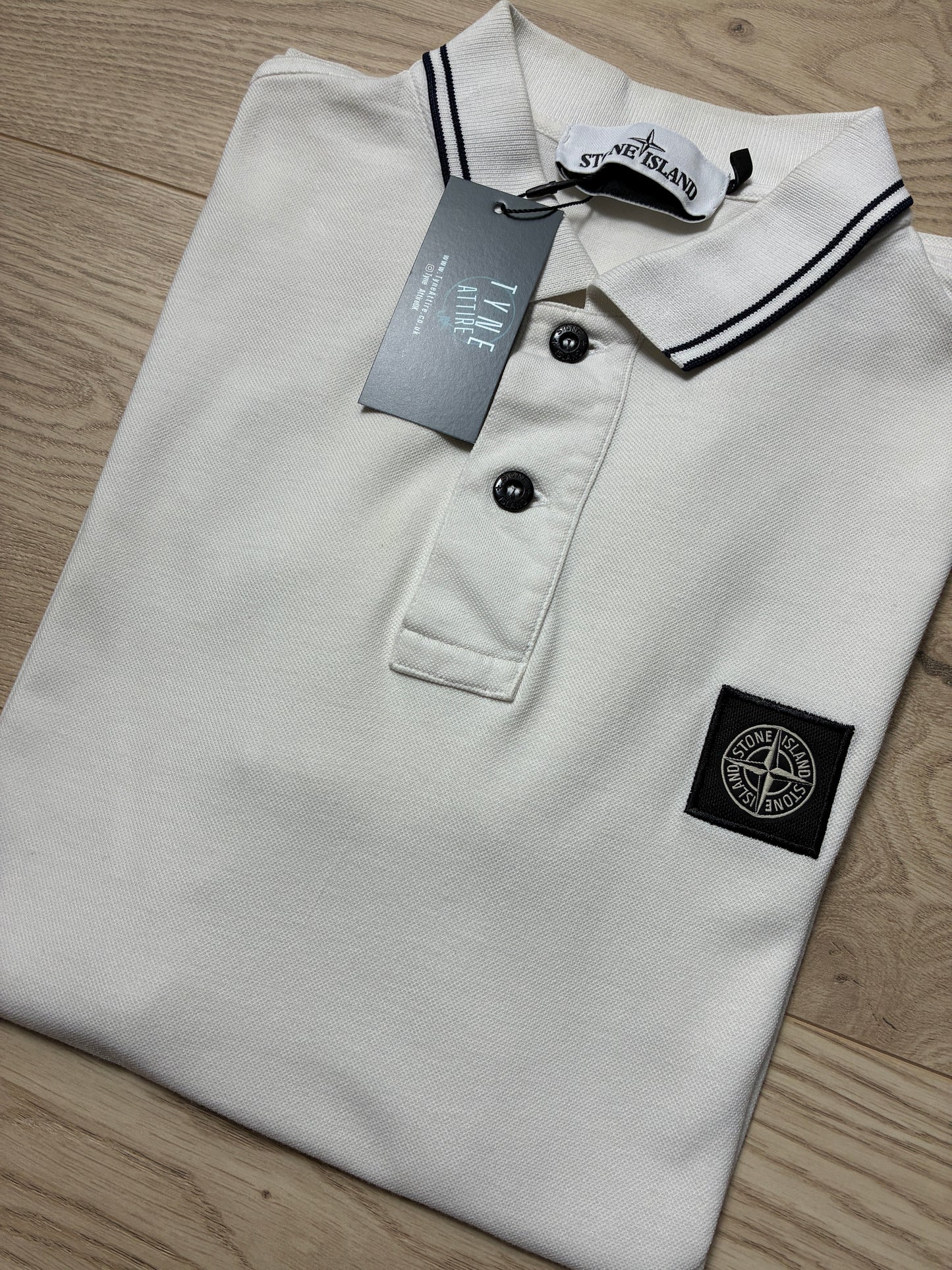 Stone Island 22S18 Organic Cotton Patch Logo Twin Tipped White/Navy Polo T-Shirt