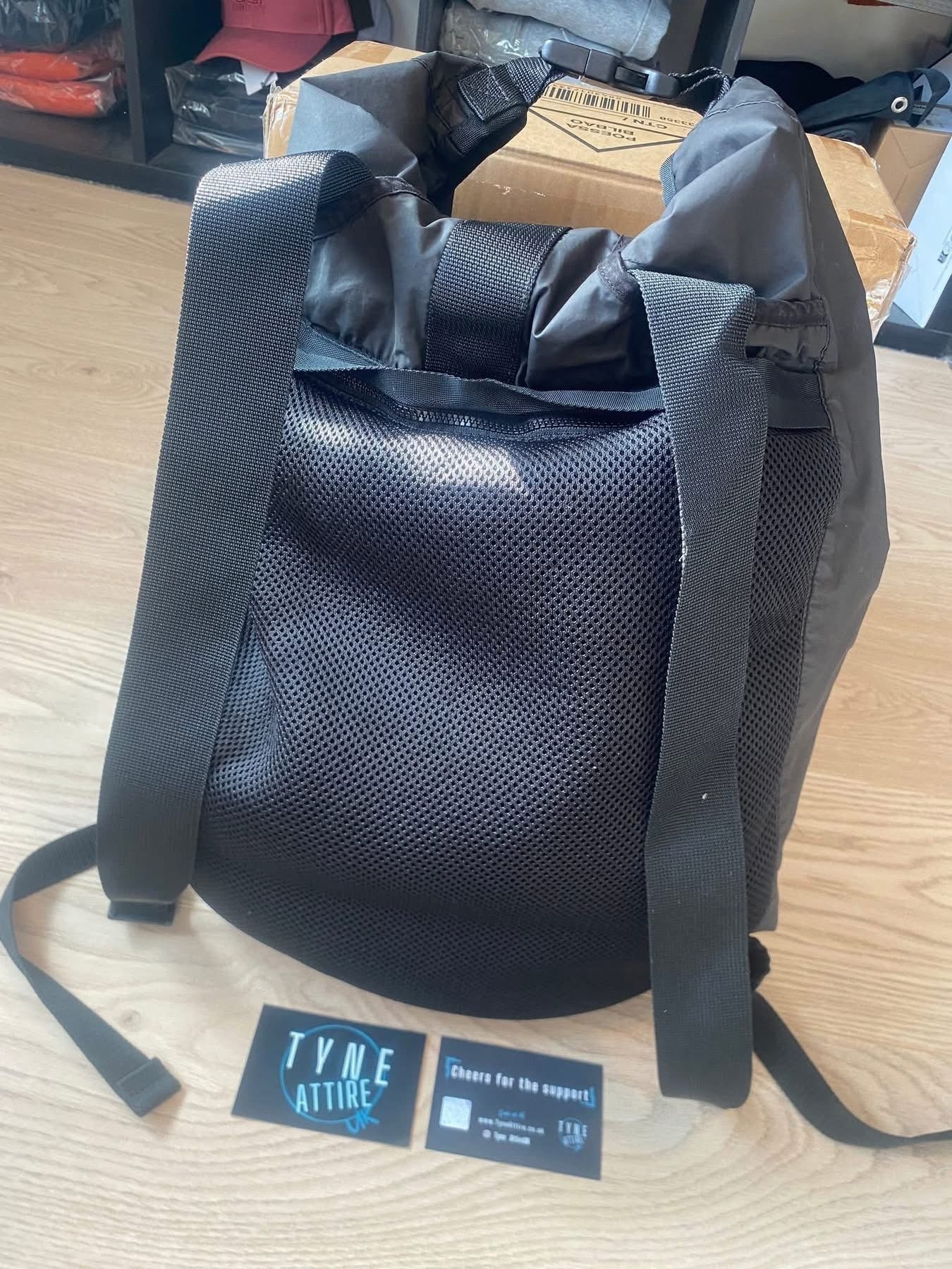 Stone Island 91074 Aggressive Gommato Compass Logo Black Rolltop Backpack Bag